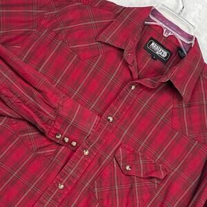 VTG Resistol Rodeo Gear Pearl Snap Western Shirt Mens M Red Plaid Cowboy 80s